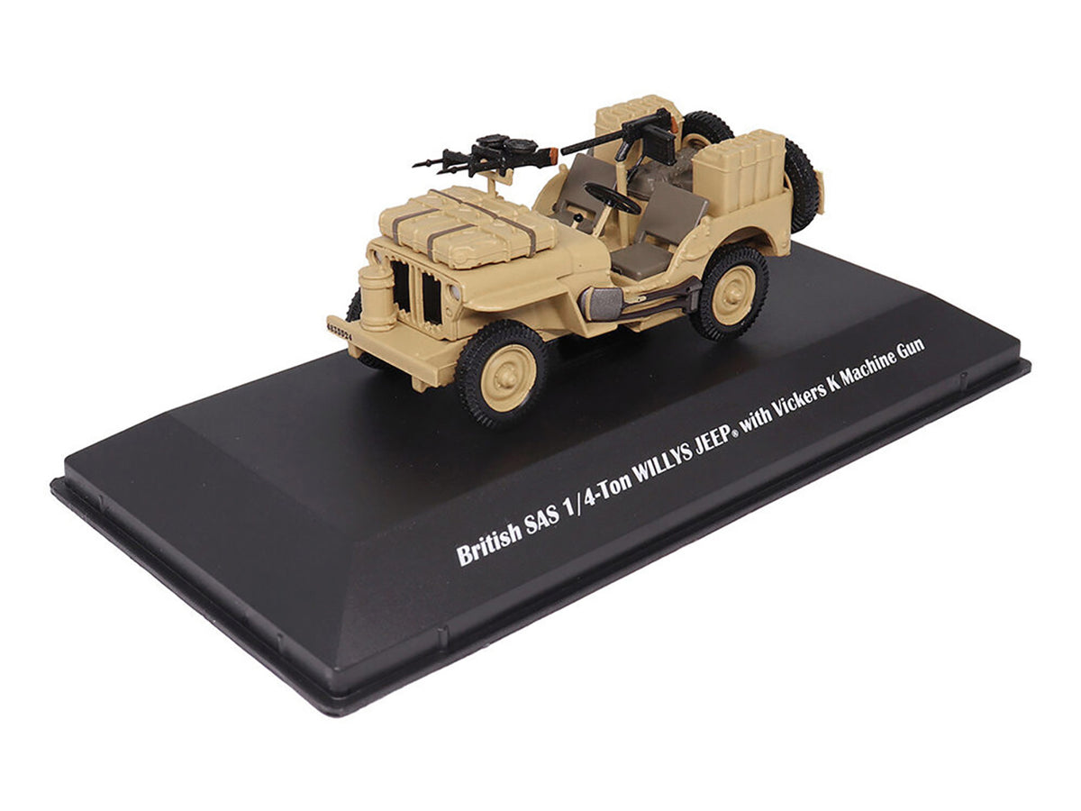 British SAS 1/4-Ton Willys Jeep with Vickers K Machine Gun Desert Sand "British Royal Army" 1/43 Diecast Model