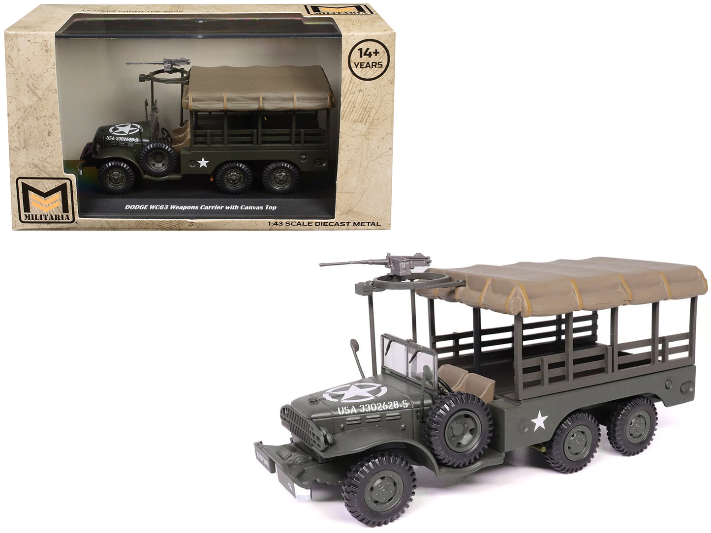 Dodge WC63 Weapons Carrier with Canvas Top Olive Drab "United States Army" 1/43 Diecast Model