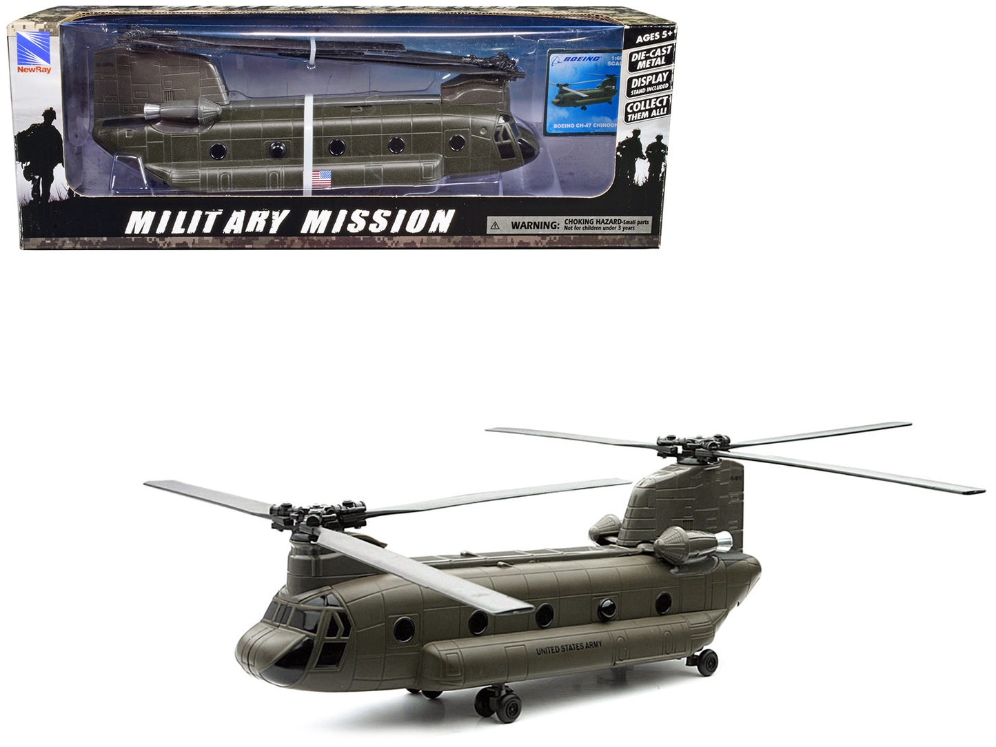 Boeing CH-47 Chinook Aircraft "United States Army" Olive Drab "Military Mission" Series 1/60 Diecast Model
