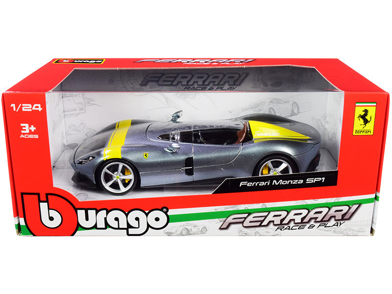 Ferrari Monza SP1 Silver Metallic with Yellow Stripes 1/24 Diecast Model Car