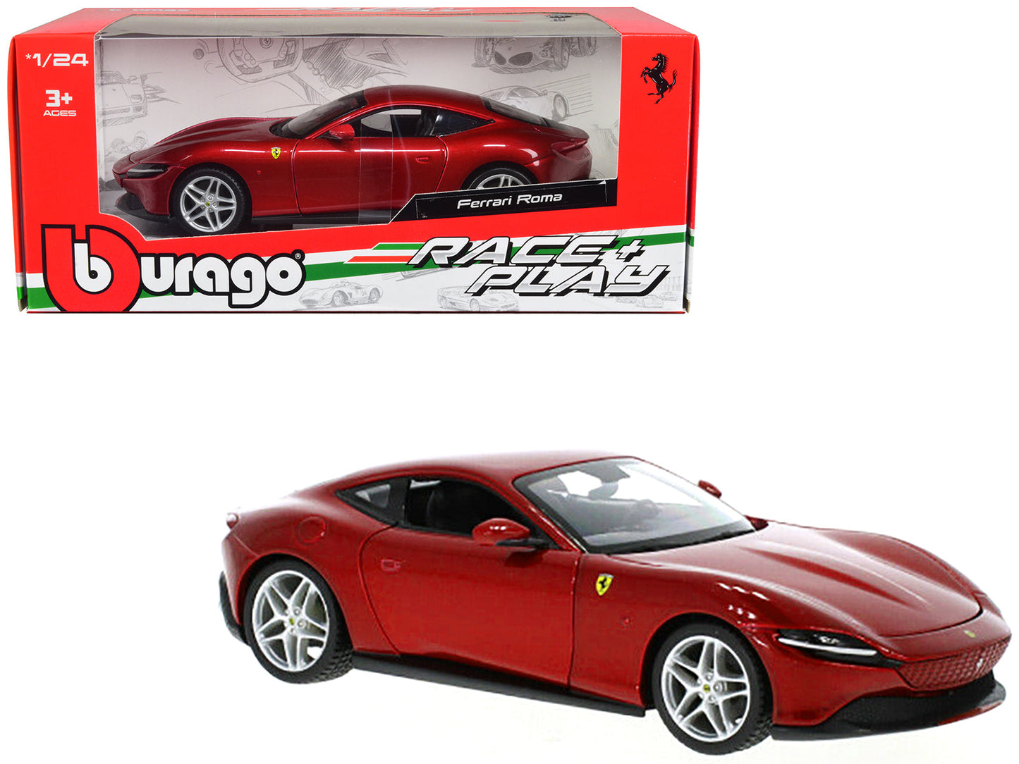 Ferrari Roma Red Metallic "Race + Play" Series 1/24 Diecast Model Car