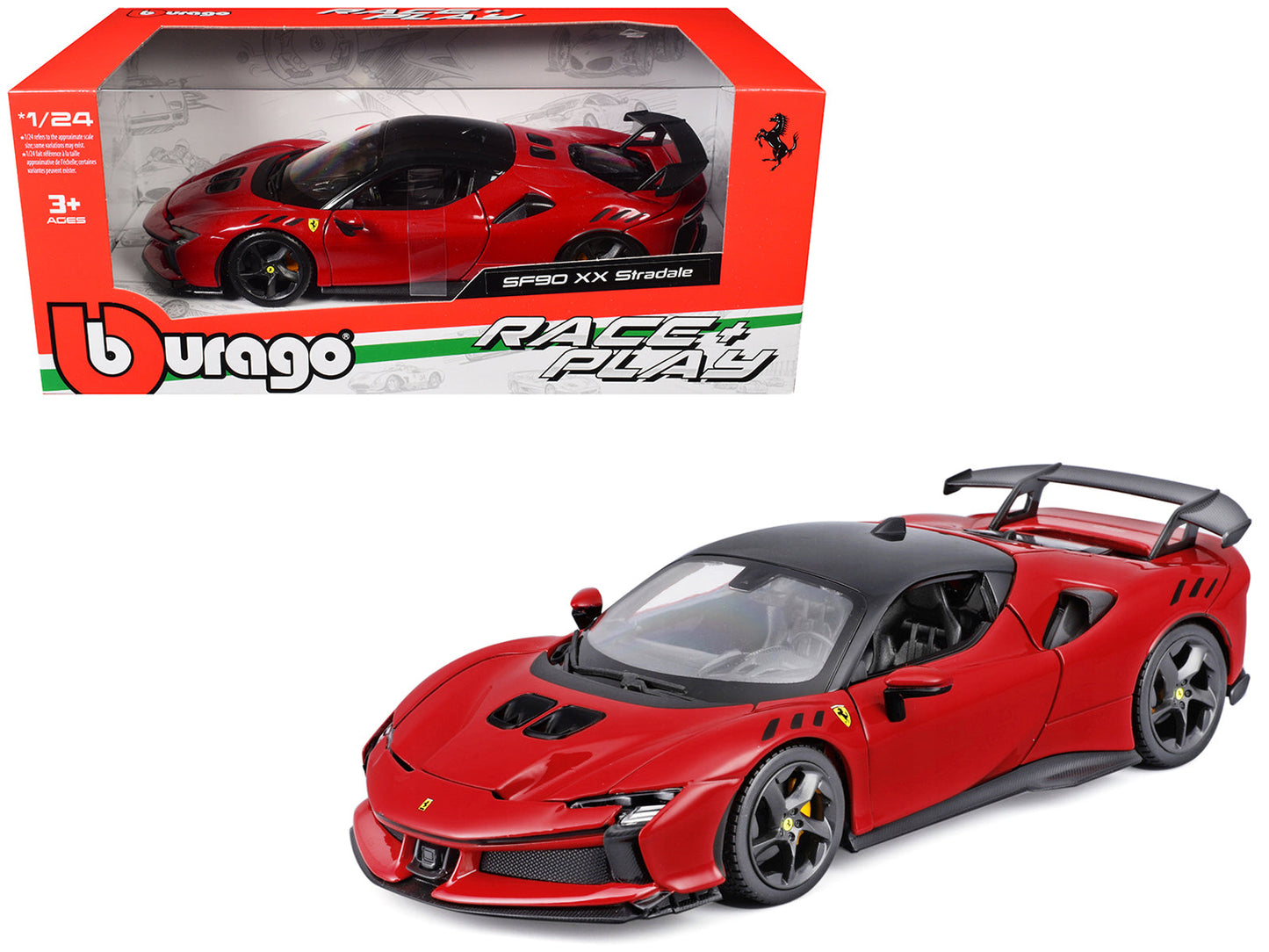 Ferrari SF90 XX Stradale Red with Black Top "Race and Play" Series 1/24 Diecast Model Car