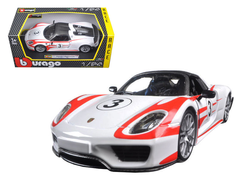 Porsche 918 Spyder Weissach #3 White 1/24 Diecast Model Car