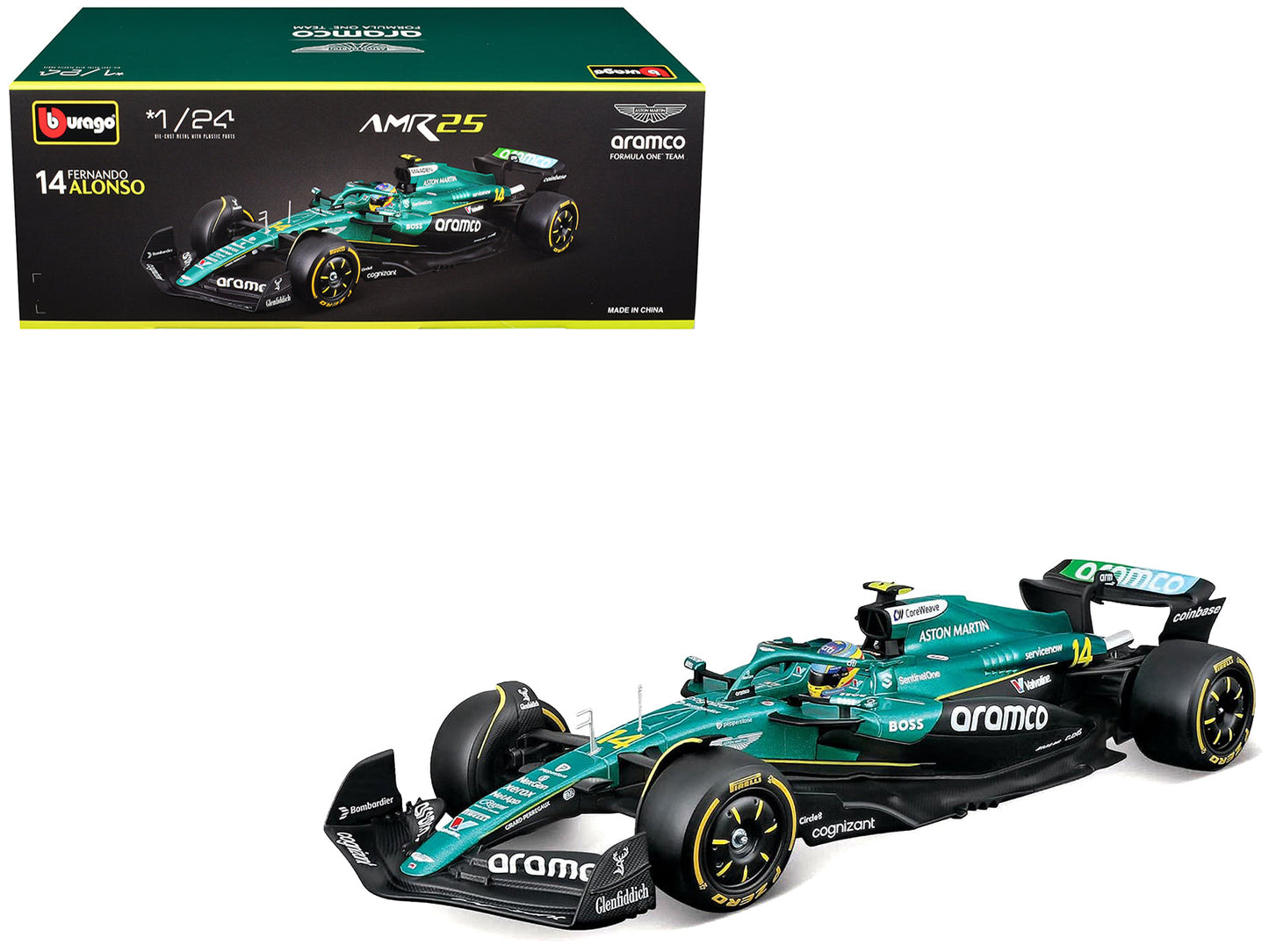 Aston Martin AMR25 #14 Fernando Alonso "Aramco" Formula One F1 "World Championship" (2025) 1/24 Diecast Model Car