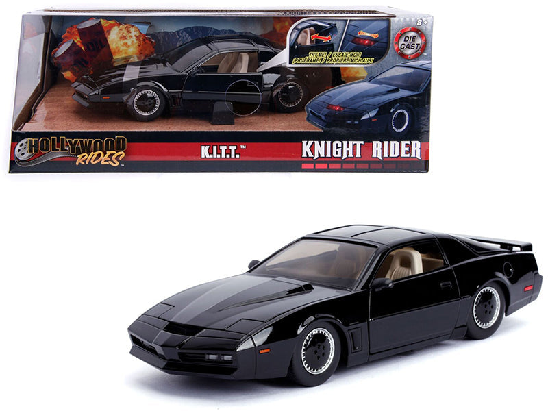 1982 Pontiac Firebird Trans Am Black with Light K.I.T.T. "Knight Rider" (1982) TV Series "Hollywood Rides" Series 1/24 Diecast Model Car