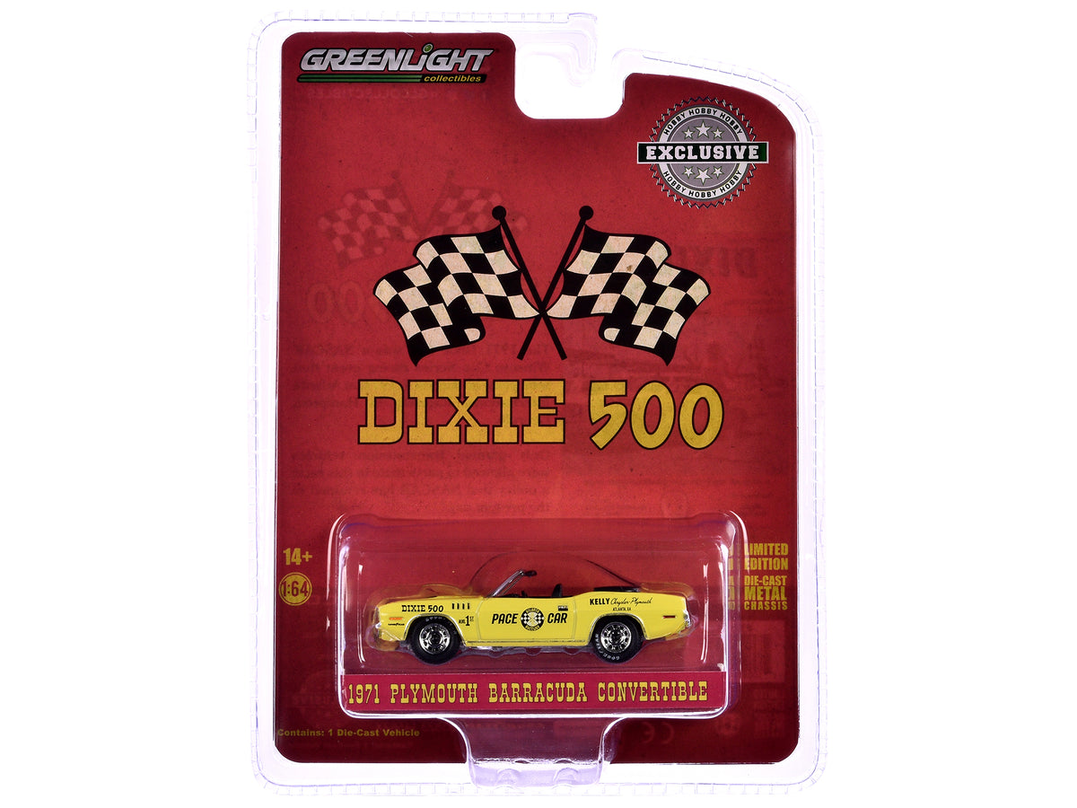 1971 Plymouth Barracuda Convertible "Dixie 500 Pace Car" Yellow "Hobby Exclusive" Series 1/64 Diecast Model Car