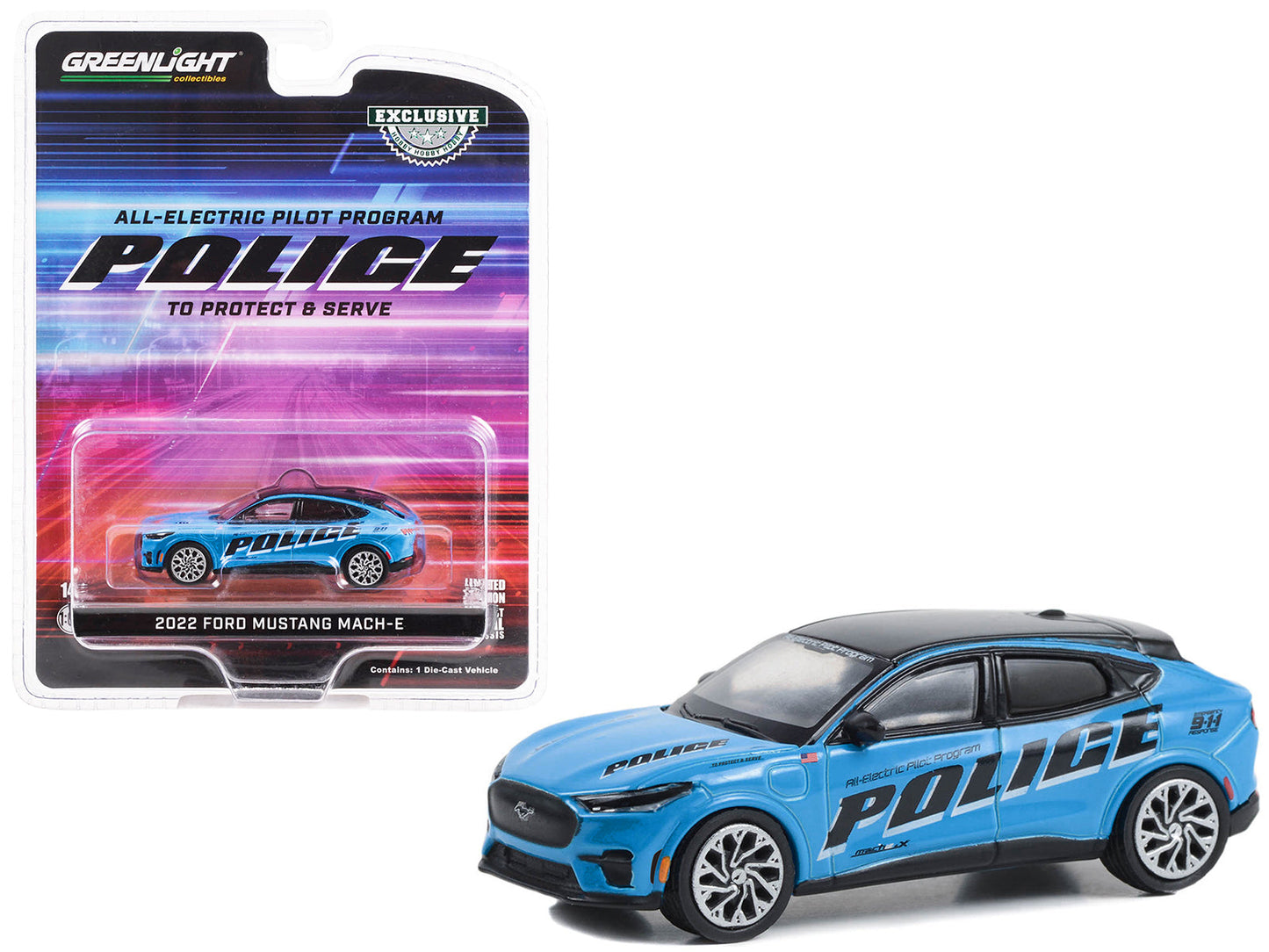 2022 Ford Mustang Mach-E Police Blue with Black Top "All-Electric Pilot Program Vehicle" "Hobby Exclusive" Series 1/64 Diecast Model Car