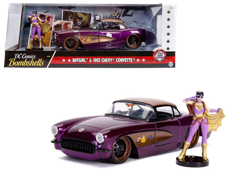 1957 Chevrolet Corvette Purple with Batgirl Diecast Figurine "DC Comics Bombshells" Series 1/24 Diecast Model Car