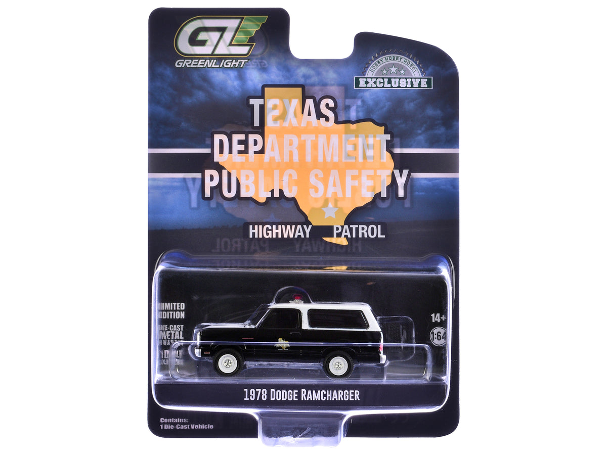 1978 Dodge Ramcharger Police Vehicle "Texas Department of Public Safety Highway Patrol" Black with White Hood and Top "Hobby Exclusive" Series 1/64 Diecast Model Car