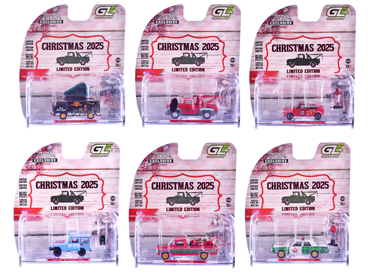 "Christmas 2025 Limited Edition" Set of 6 Cars 1/64 Diecast Model Cars