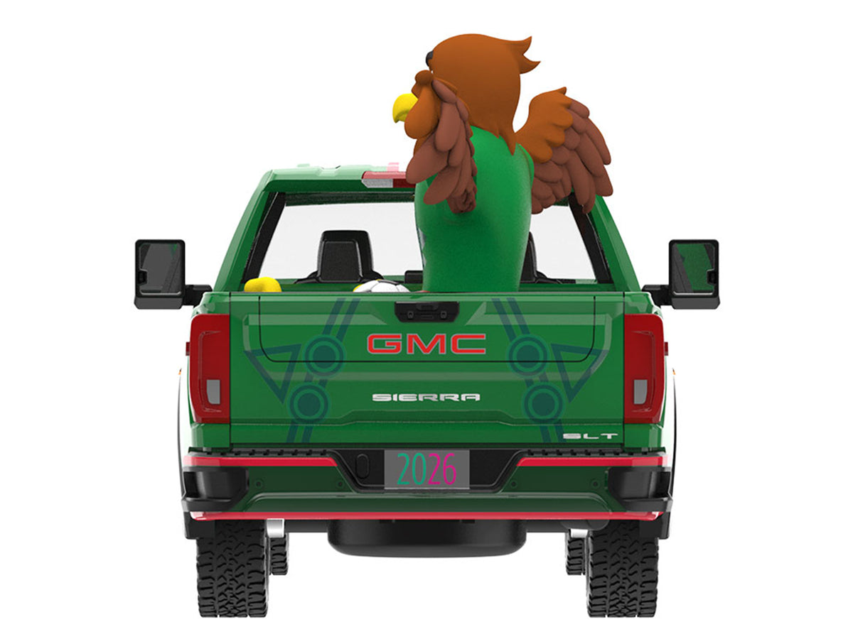 2022 GMC Sierra 3500 HD Pickup Truck Green with Mexican Soccer Graphics with Eagle Figure "International Soccer Celebration '26" Series 1/64 Diecast Model Car