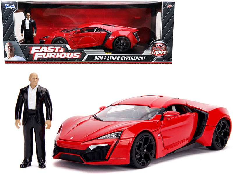 Lykan Hypersport Red with Lights and Dom Figurine "Fast & Furious" Movie 1/18 Diecast Model Car