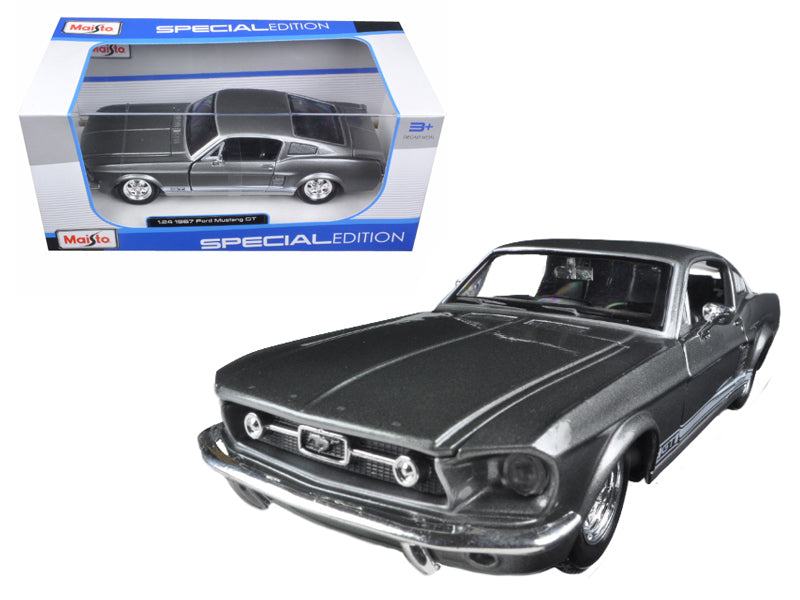 1967 Ford Mustang GT Gray Metallic with White Stripes 1/24 Diecast Model Car