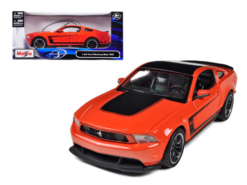 2012 Ford Mustang Boss 302 Orange and Black 1/24 Diecast Model Car