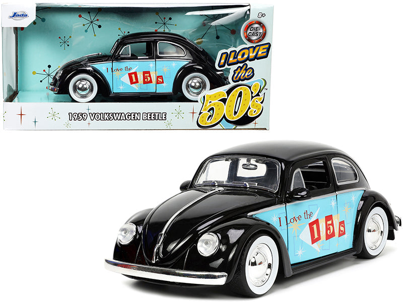 1959 Volkswagen Beetle Black with Graphics "I Love the 50's" Series 1/24 Diecast Model Car