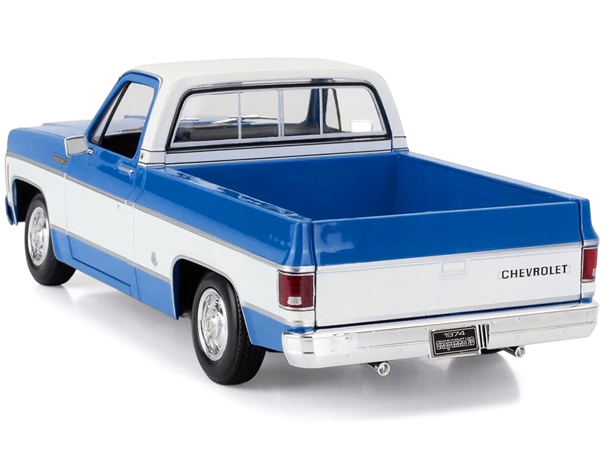 1974 Chevrolet C10 Cheyenne Super Pickup Truck Blue and White "Special Edition" Series 1/18 Diecast Model Car