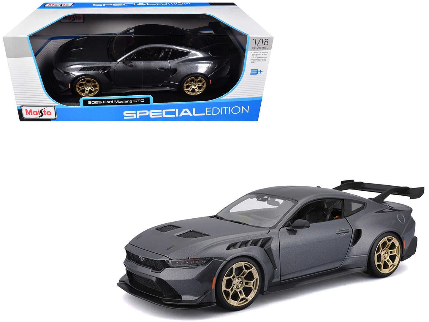 2025 Ford Mustang GTD Dark Gray Metallic with Black Top "Special Edition" Series 1/18 Diecast Model Car