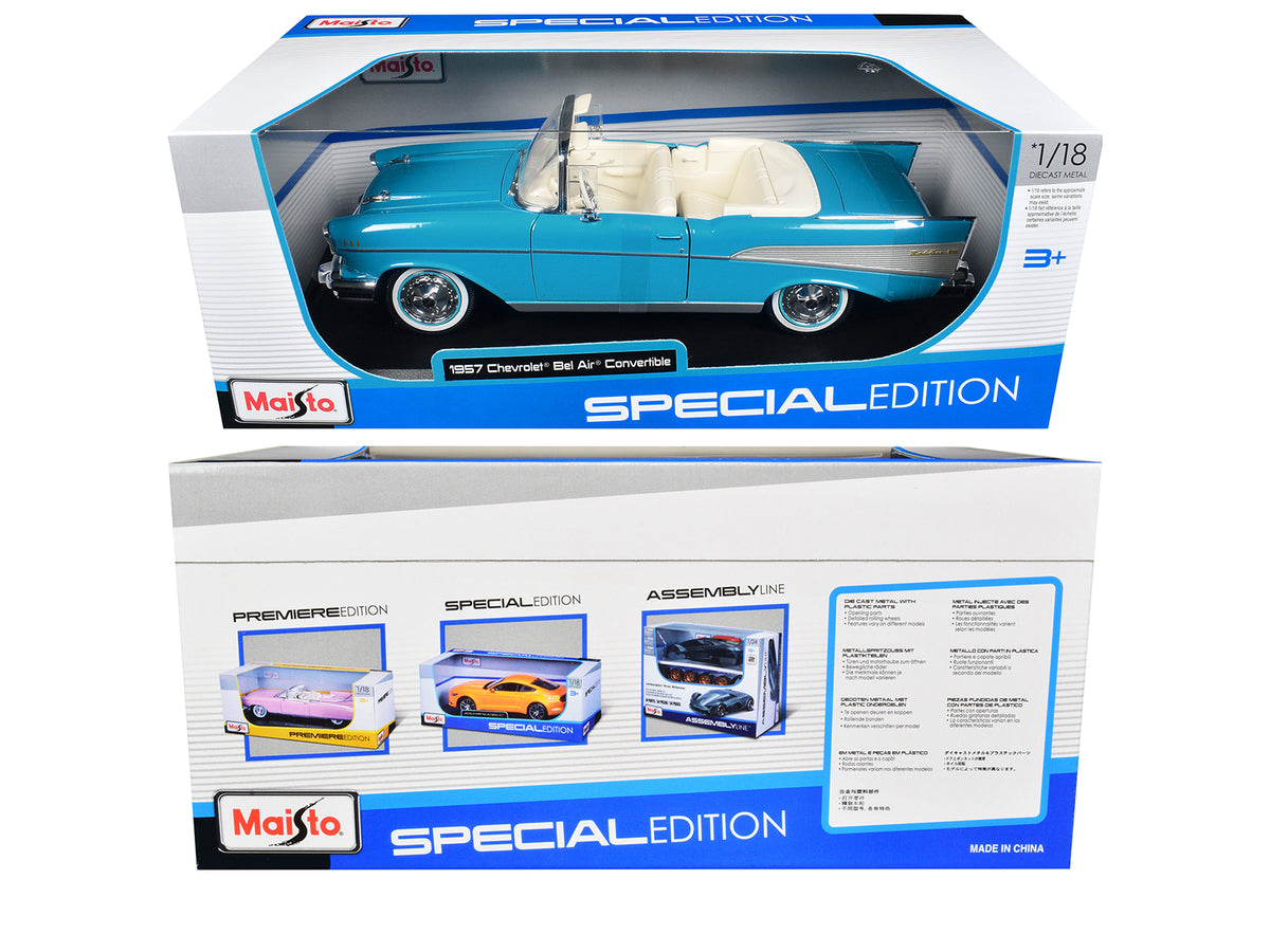 1957 Chevrolet Bel Air Convertible Blue with White Interior "Special Edition" Series 1/18 Diecast Model Car