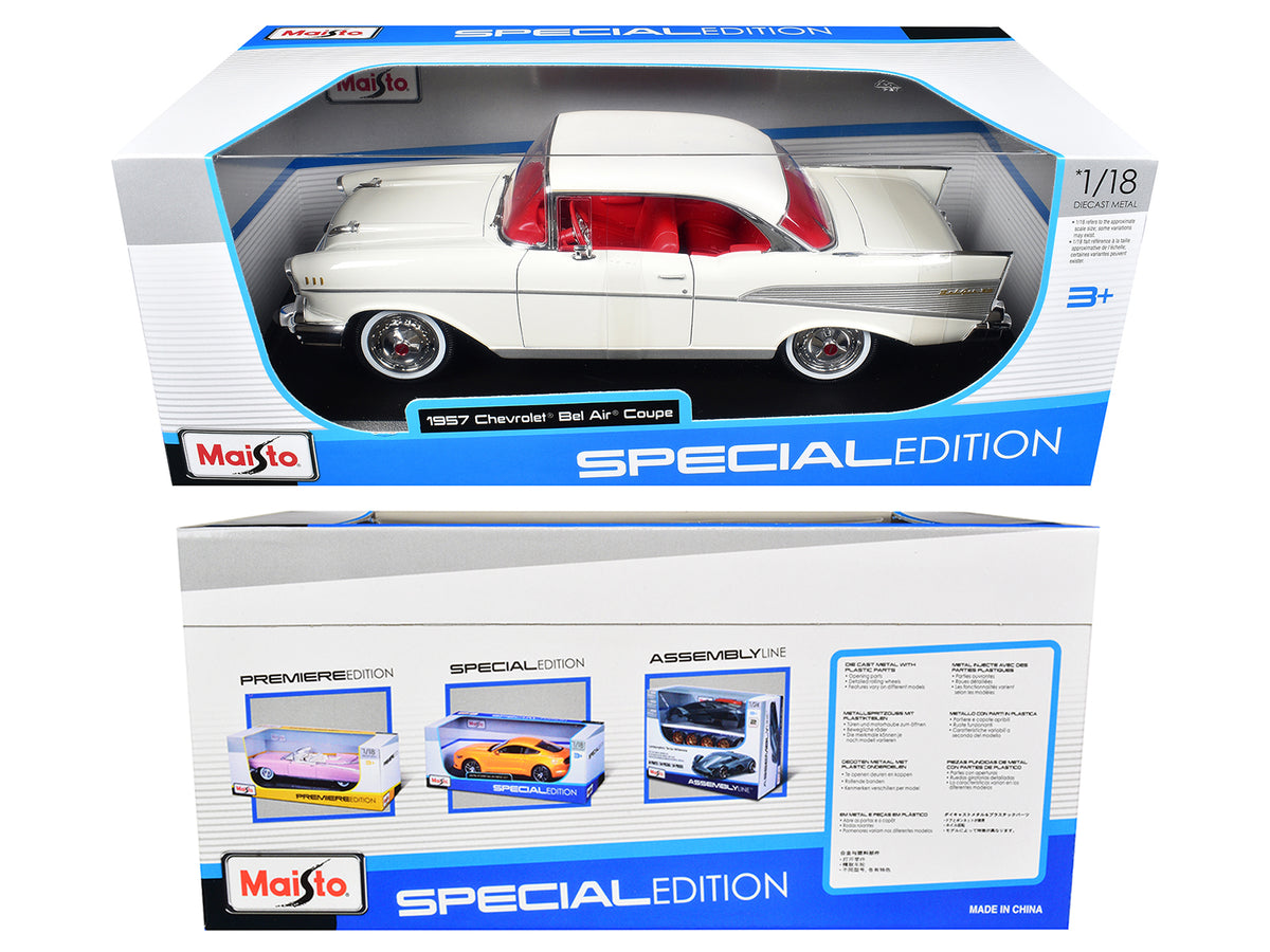 1957 Chevrolet Bel Air Coupe White with Red Interior "Special Edition" Series 1/18 Diecast Model Car
