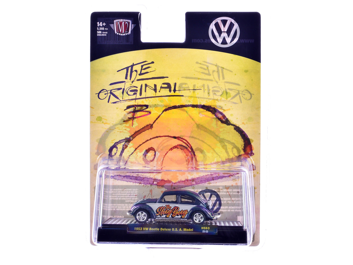 1953 Volkswagen Beetle Deluxe USA Model "The Slug Bug" Blue Metallic with White Sides Limited Edition to 5566 pieces Worldwide 1/64 Diecast Model Car