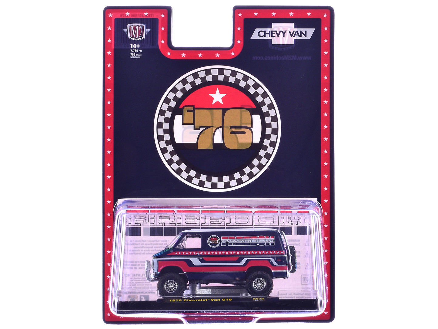 1976 Chevrolet G10 Van "Freedom '76" Dark Blue with White Top and Red and White Graphics Limited Edition to 7766 pieces 1/64 Diecast Model Car