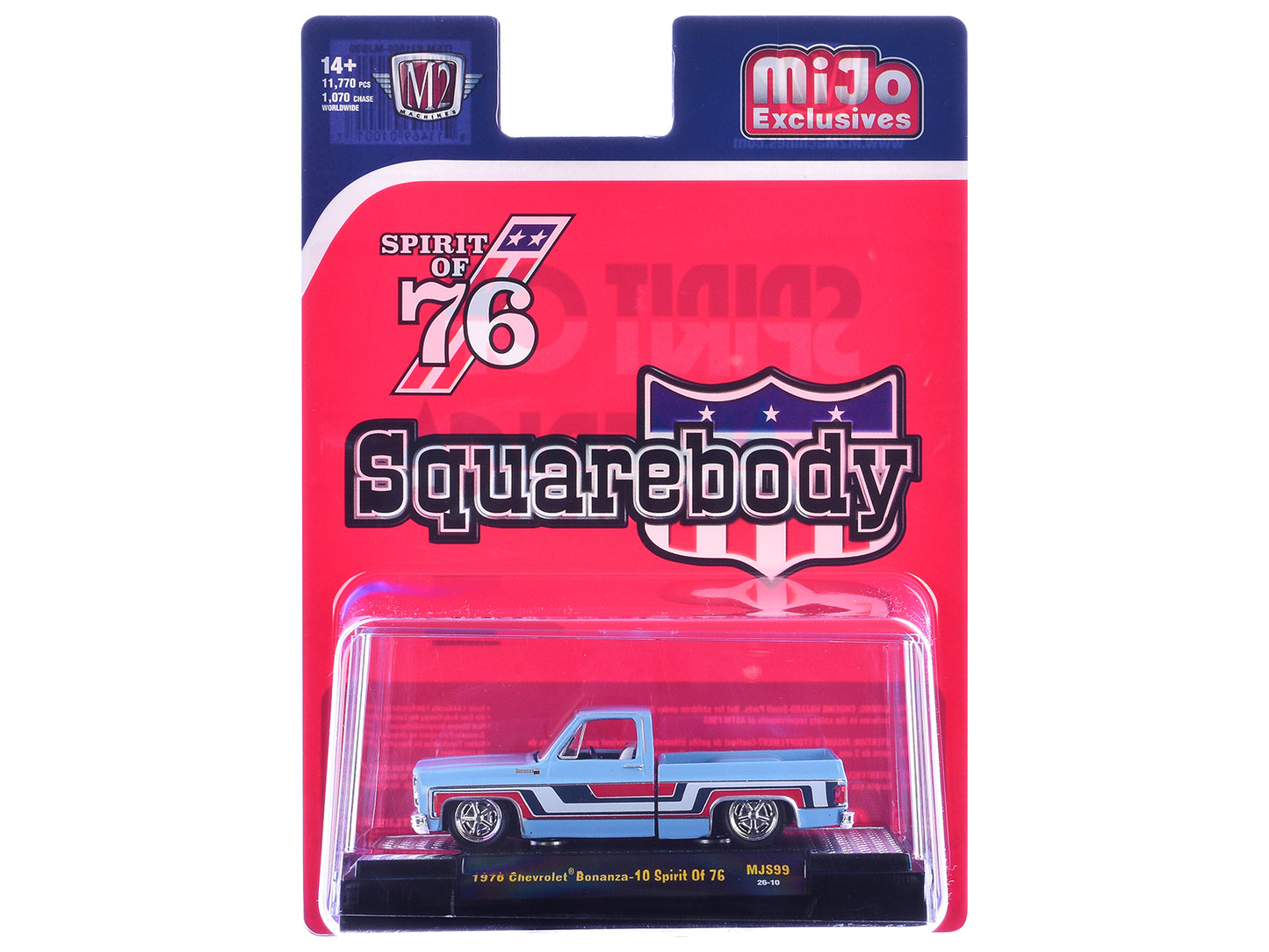 1976 Chevrolet Silverado Bonanza-10 Pickup Truck "Spirit of '76" Light Blue with Red White and Blue Graphics Limited Edition to 11770 pieces Worldwide 1/64 Diecast Model Car