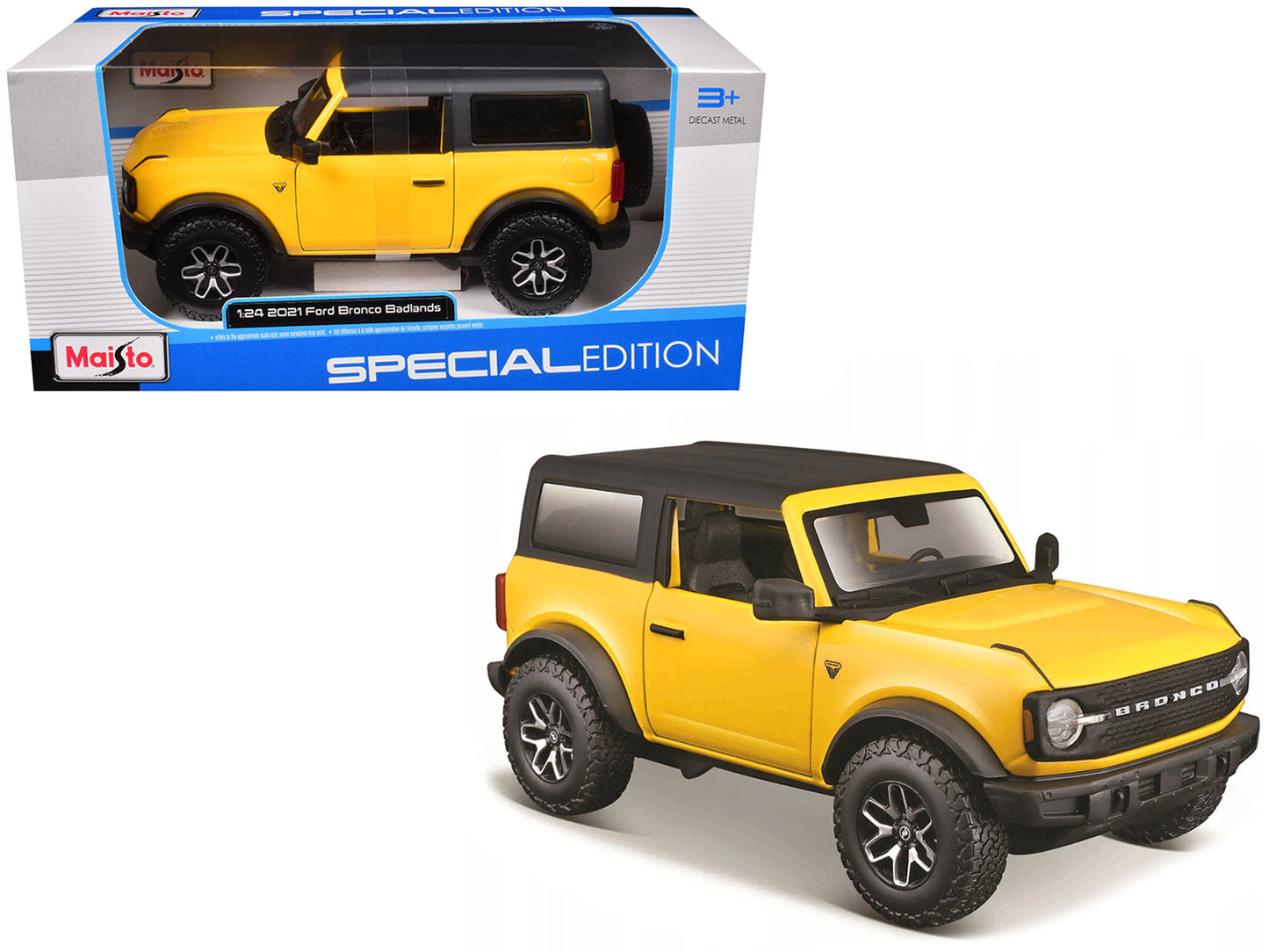 2021 Ford Bronco Badlands Yellow with Black Top "Special Edition" 1/24 Diecast Model Car
