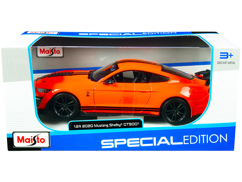 2020 Ford Mustang Shelby GT500 Bright Orange with Black Stripes 1/24 Diecast Model Car