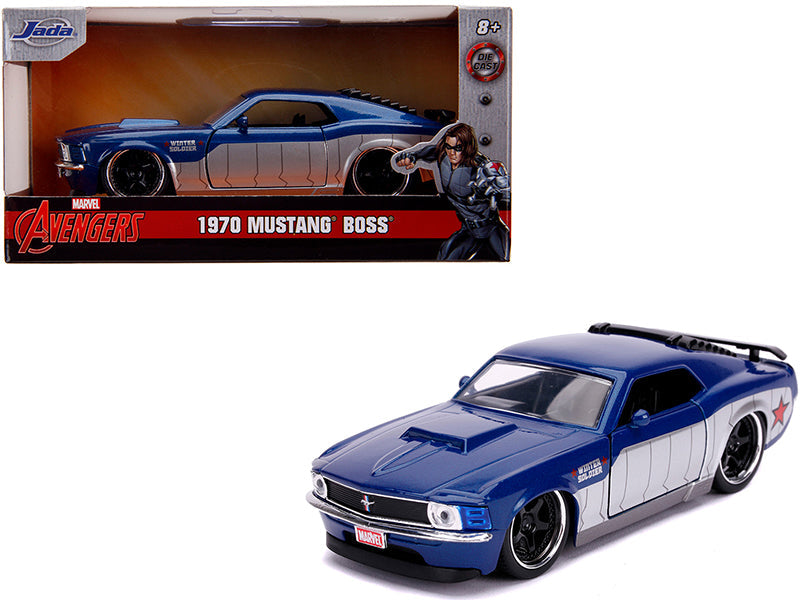 1970 Ford Mustang Boss Blue Metallic and Silver "Winter Soldier" "Avengers" "Marvel" Series 1/32 Diecast Model Car