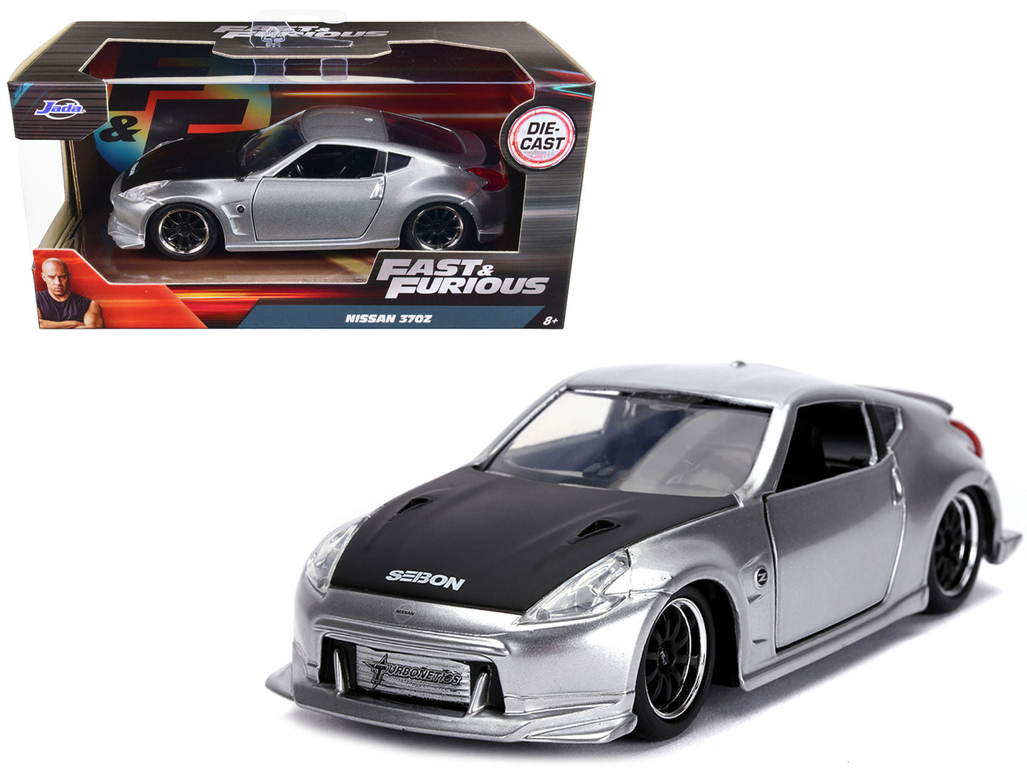 Nissan 370Z Silver with Black Hood "Fast & Furious" Series 1/32 Diecast Model Car