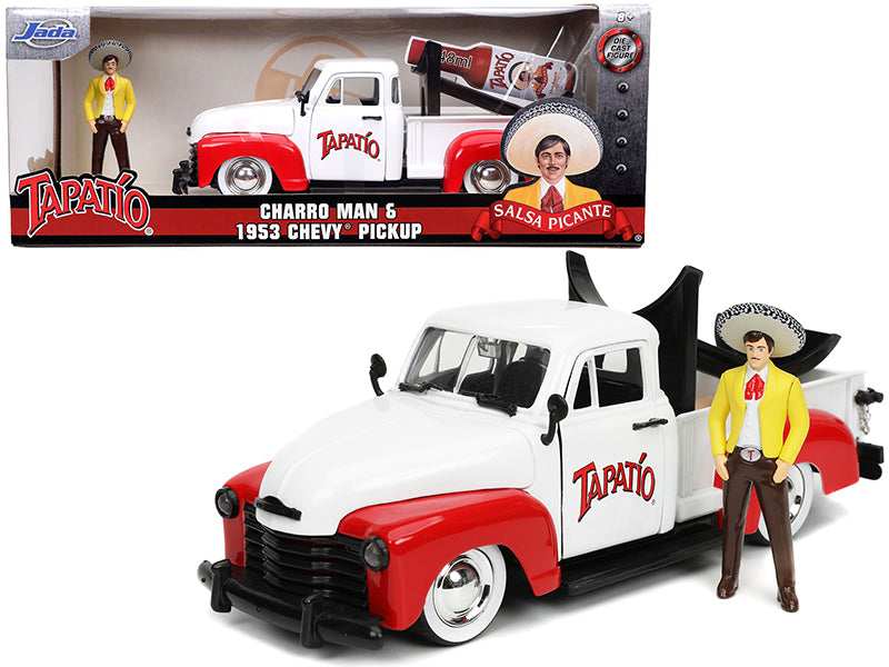 1953 Chevrolet Pickup Truck White and Red with Charro Man Diecast Figurine "Tapatio" 1/24 Diecast Model Car