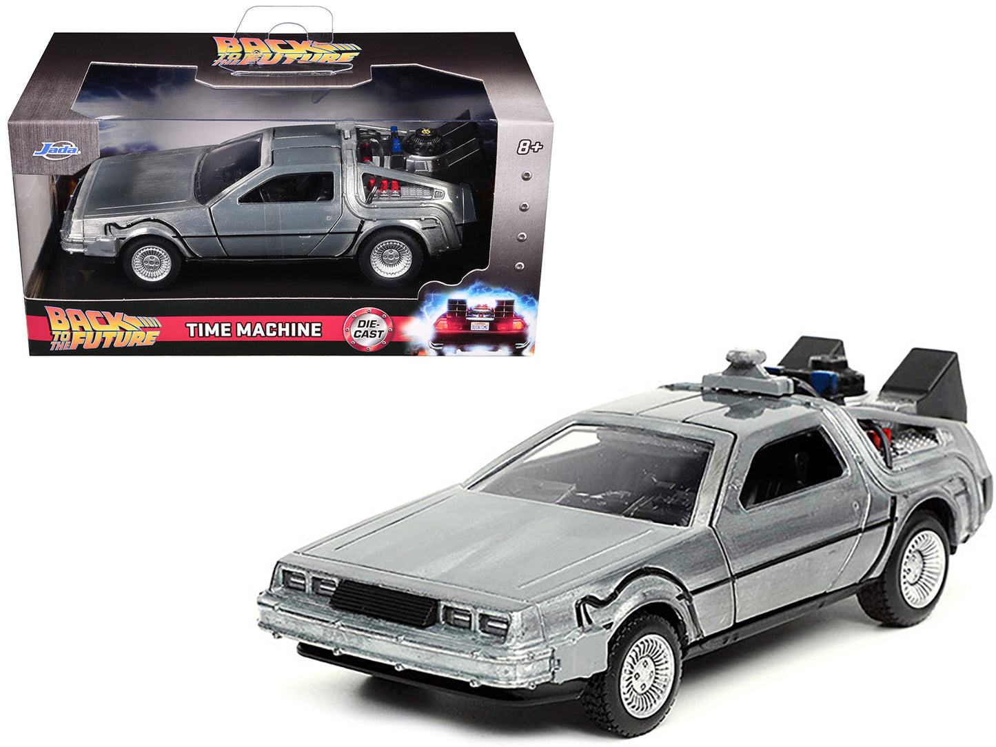 DeLorean DMC (Time Machine) Brushed Metal "Back to the Future Part I" (1985) Movie "Hollywood Rides" Series 1/32 Diecast Model Car