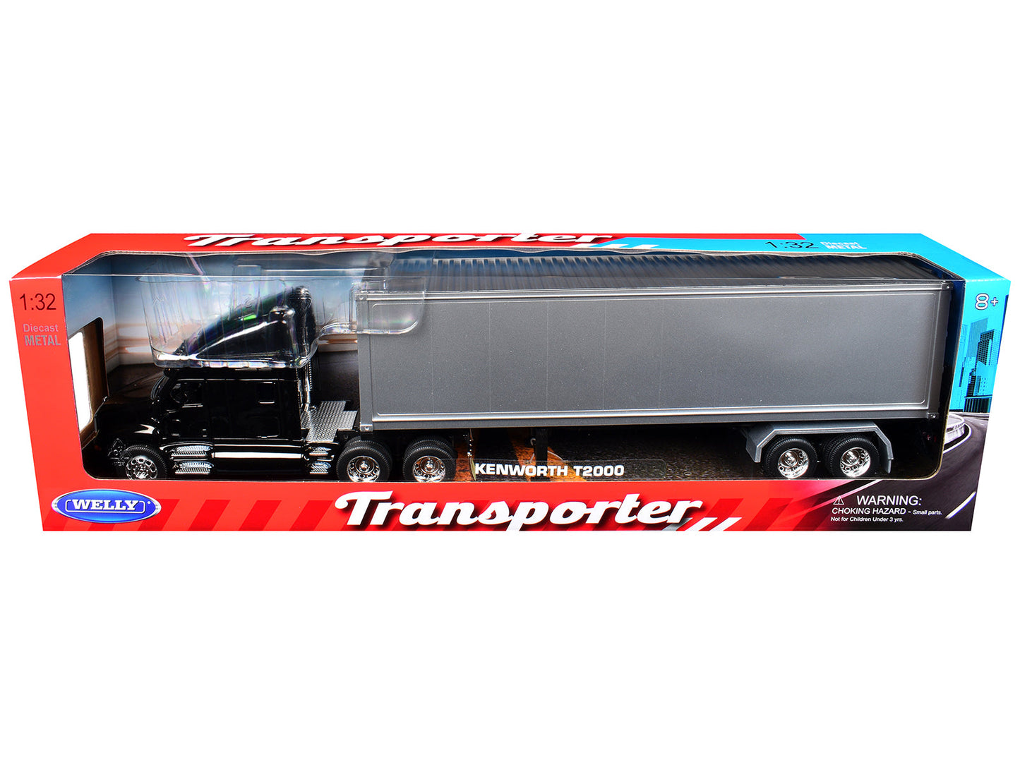Kenworth T2000 Truck Black with Gray Container "Transporter" Series 1/32 Diecast Model