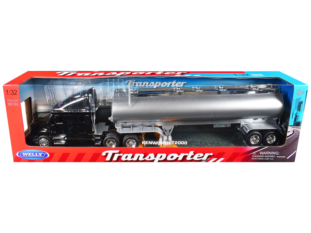 Kenworth T2000 Truck Black with Silver Tanker Trailer "Transporter" Series 1/32 Diecast Model