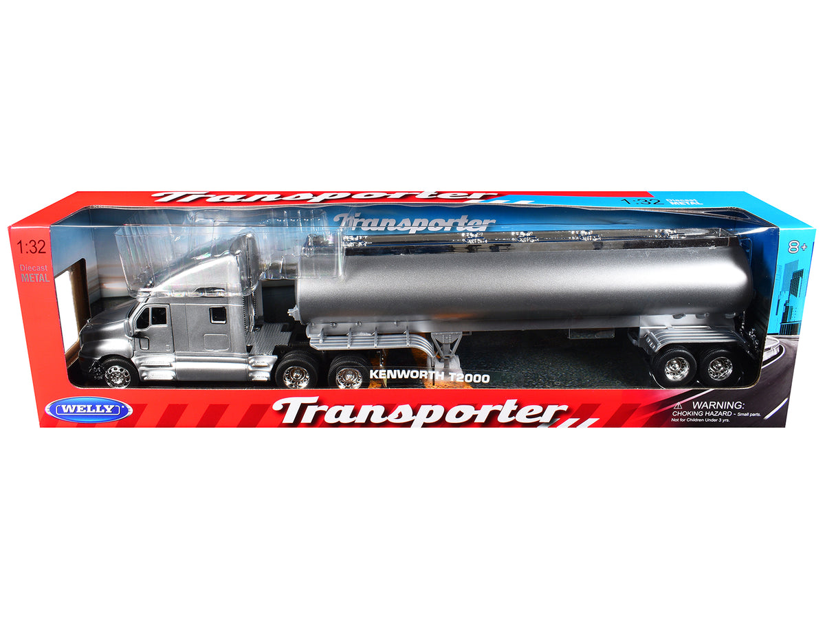 Kenworth T2000 Truck Silver Metallic with Silver Tanker Trailer "Transporter" Series 1/32 Diecast Model