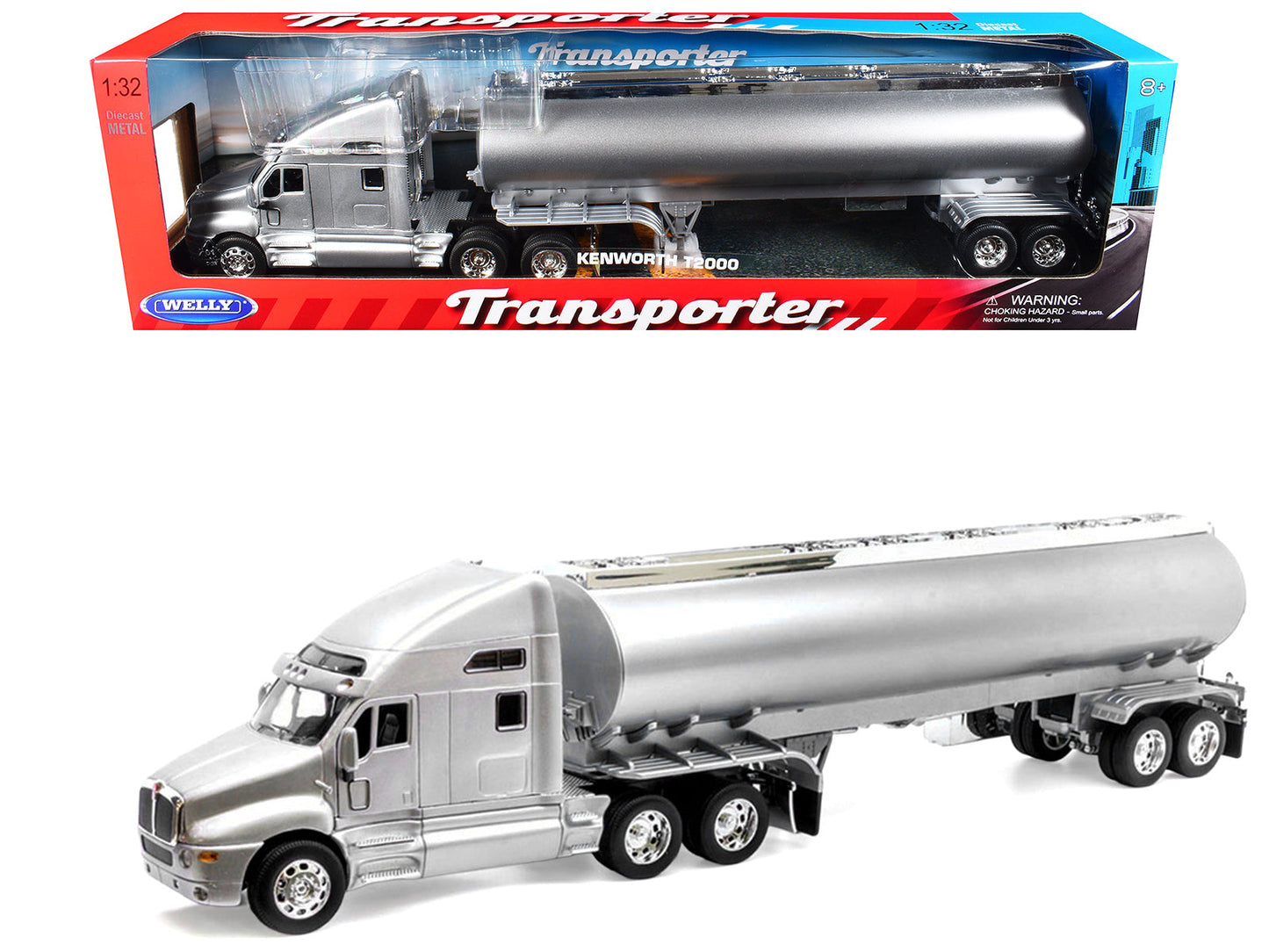 Kenworth T2000 Truck Silver Metallic with Silver Tanker Trailer "Transporter" Series 1/32 Diecast Model