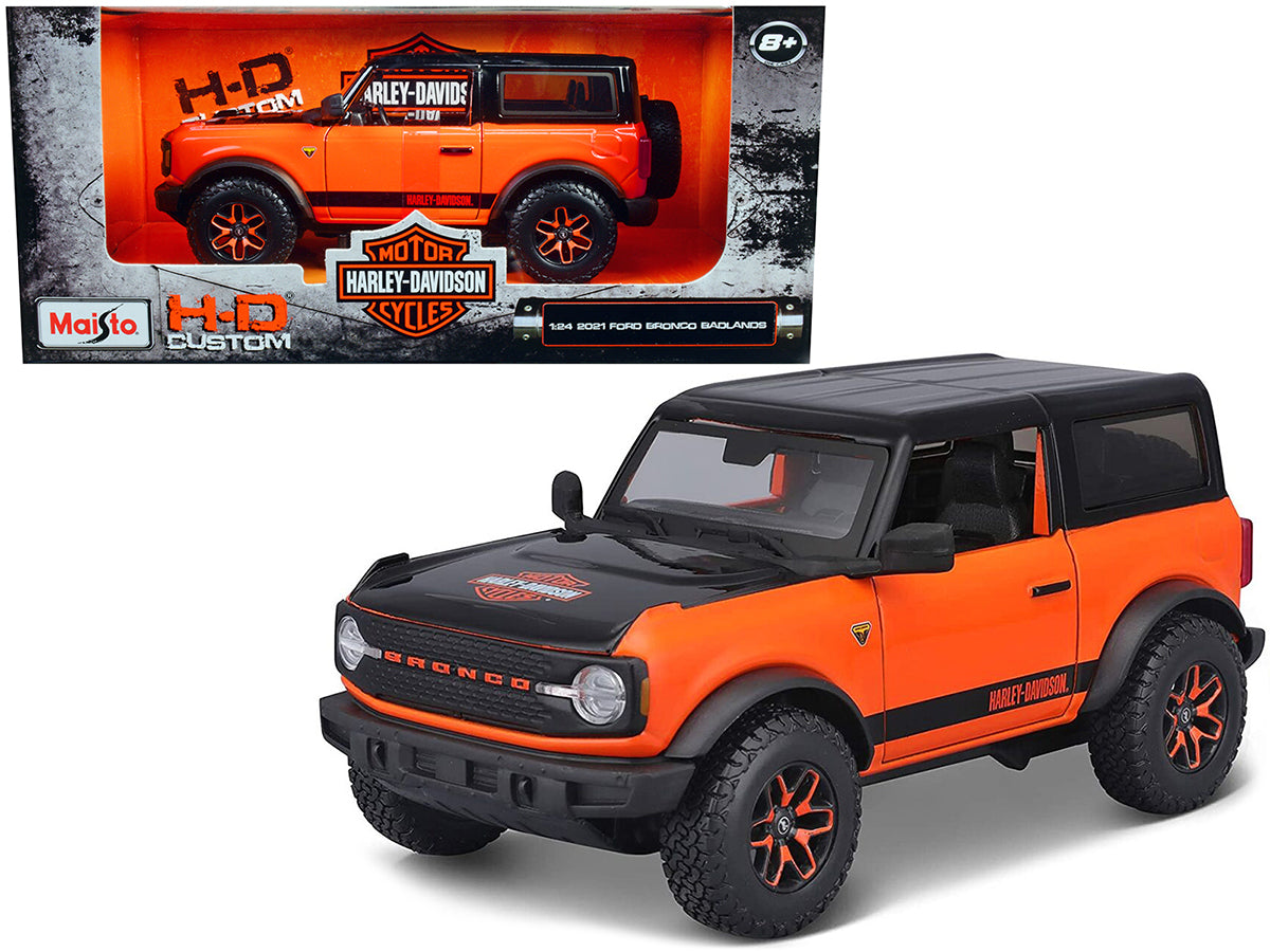 2021 Ford Bronco Badlands Orange and Black "Harley Davidson" "H-D Custom" Series 1/24 Diecast Model Car