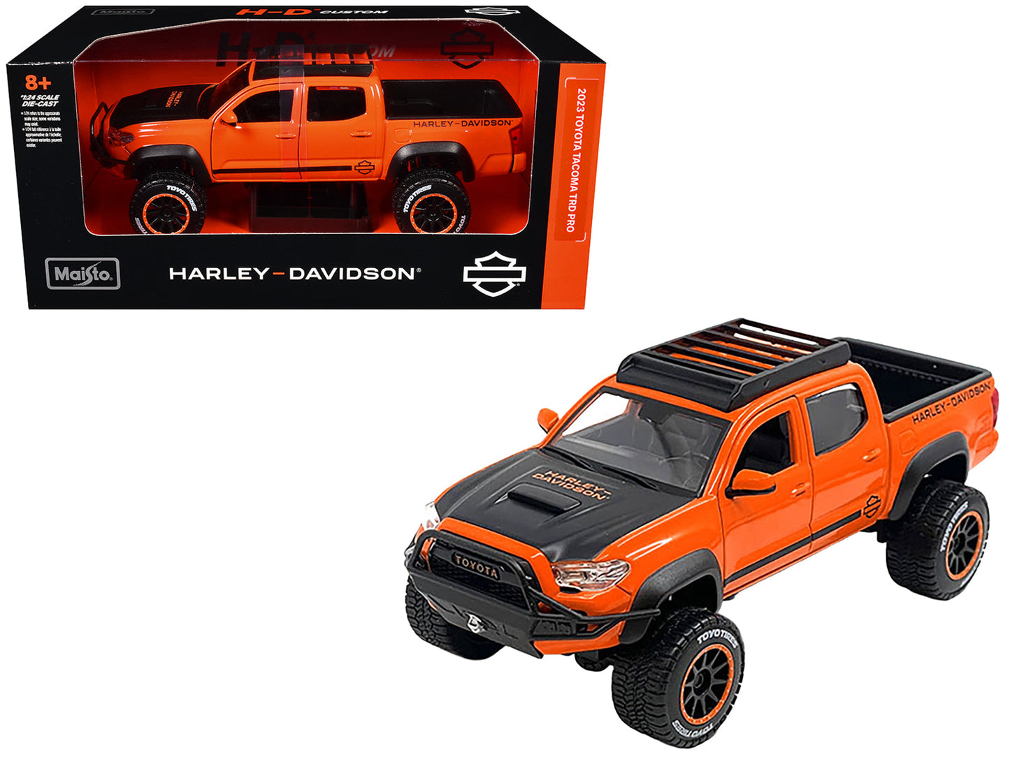 2023 Toyota Tacoma TRD Pro Pickup Truck "Harley Davidson" Orange and Black with Roof Rack "H-D Custom" Series 1/24 Diecast Model Car