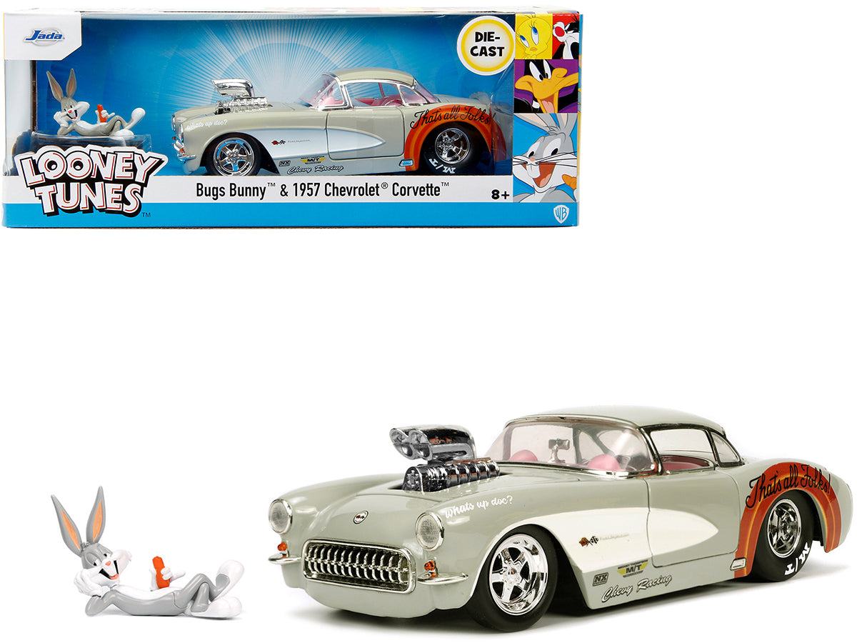 1957 Chevrolet Corvette Beige with Pink Interior with Bugs Bunny Figure "Looney Tunes" "Hollywood Rides" Series 1/24 Diecast Model Car