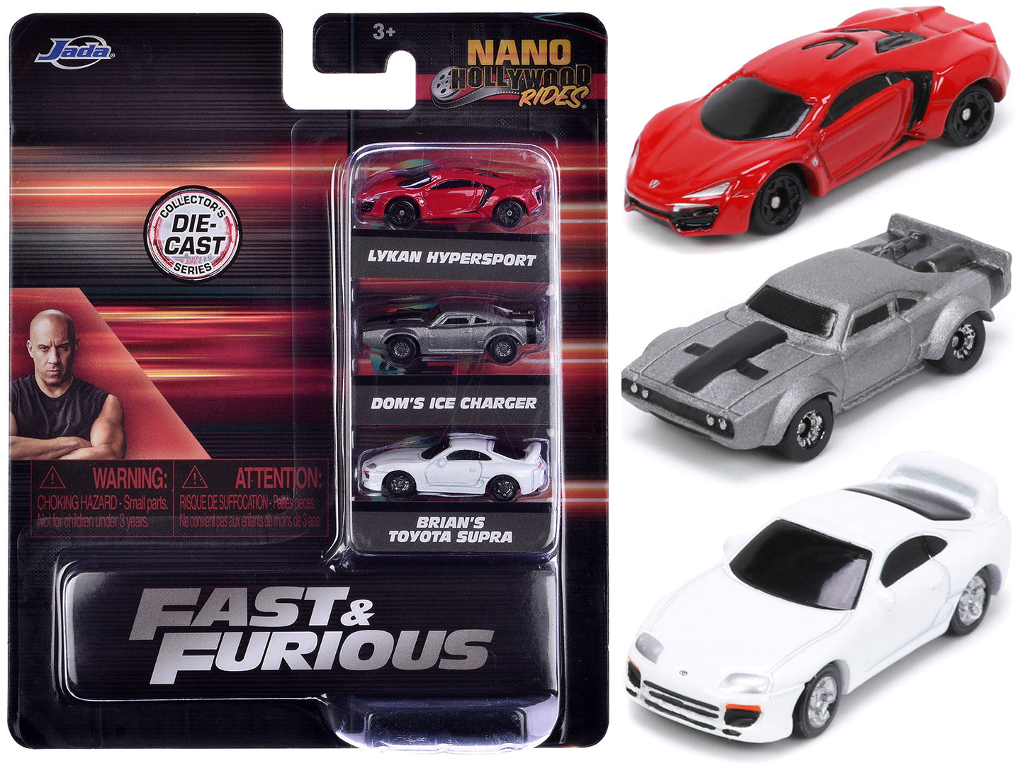 "Fast & Furious" Movie 3 piece Set Series 4 "Nano Hollywood Rides" Series Diecast Model Cars