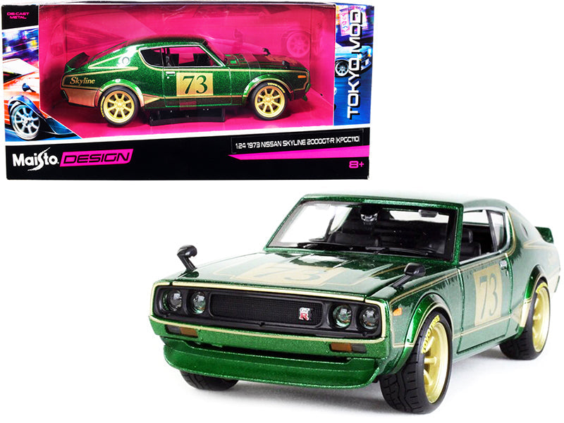 1973 Nissan Skyline 2000GT-R (KPGC110) #73 Green Metallic with Gold Stripes "Tokyo Mod" Series 1/24 Diecast Model Car