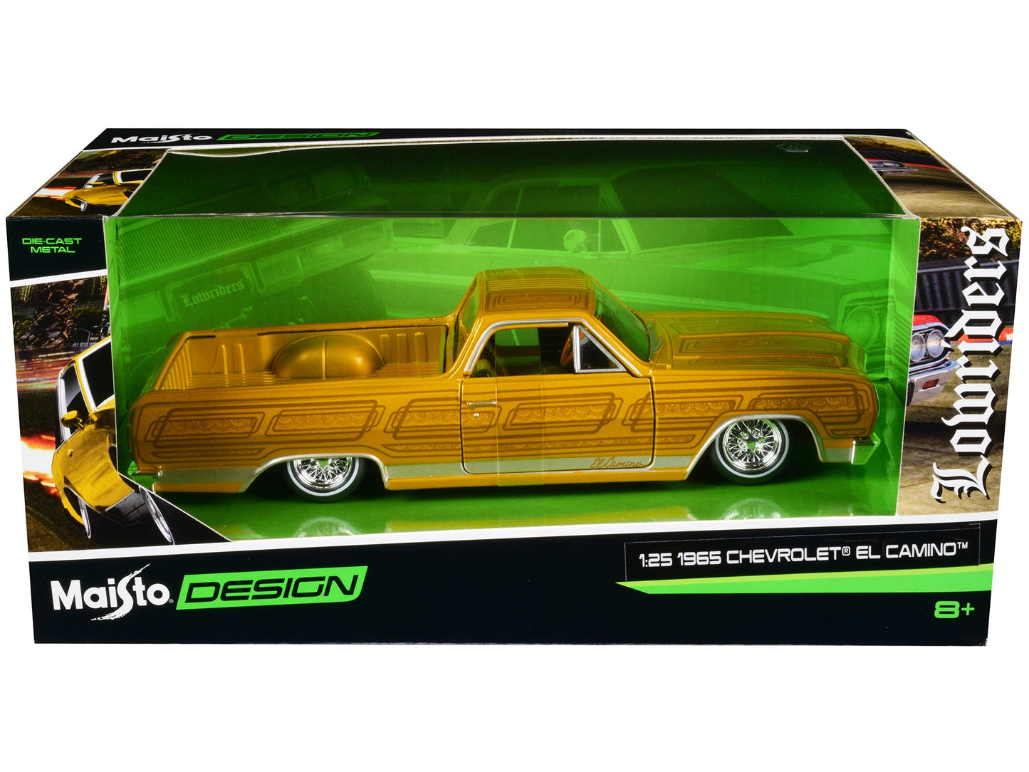 1965 Chevrolet El Camino Lowrider Gold Metallic with Graphics "Lowriders" Series 1/25 Diecast Model Car