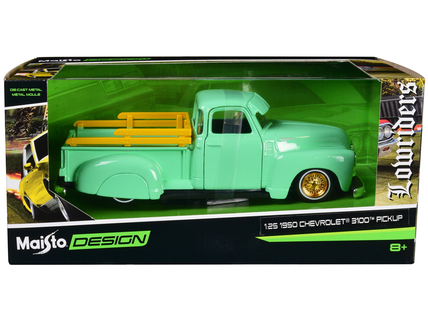 1950 Chevrolet 3100 Pickup Truck Lowrider Light Green with Gold Wheels "Lowriders" Series 1/24 Diecast Model Car