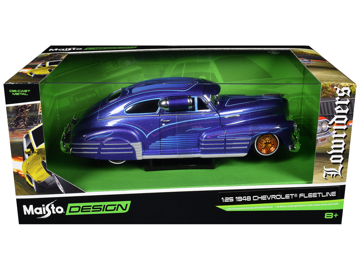 1948 Chevrolet Fleetline Lowrider Blue Metallic with Graphics "Maisto Design" Series 1/25 Diecast Model Car