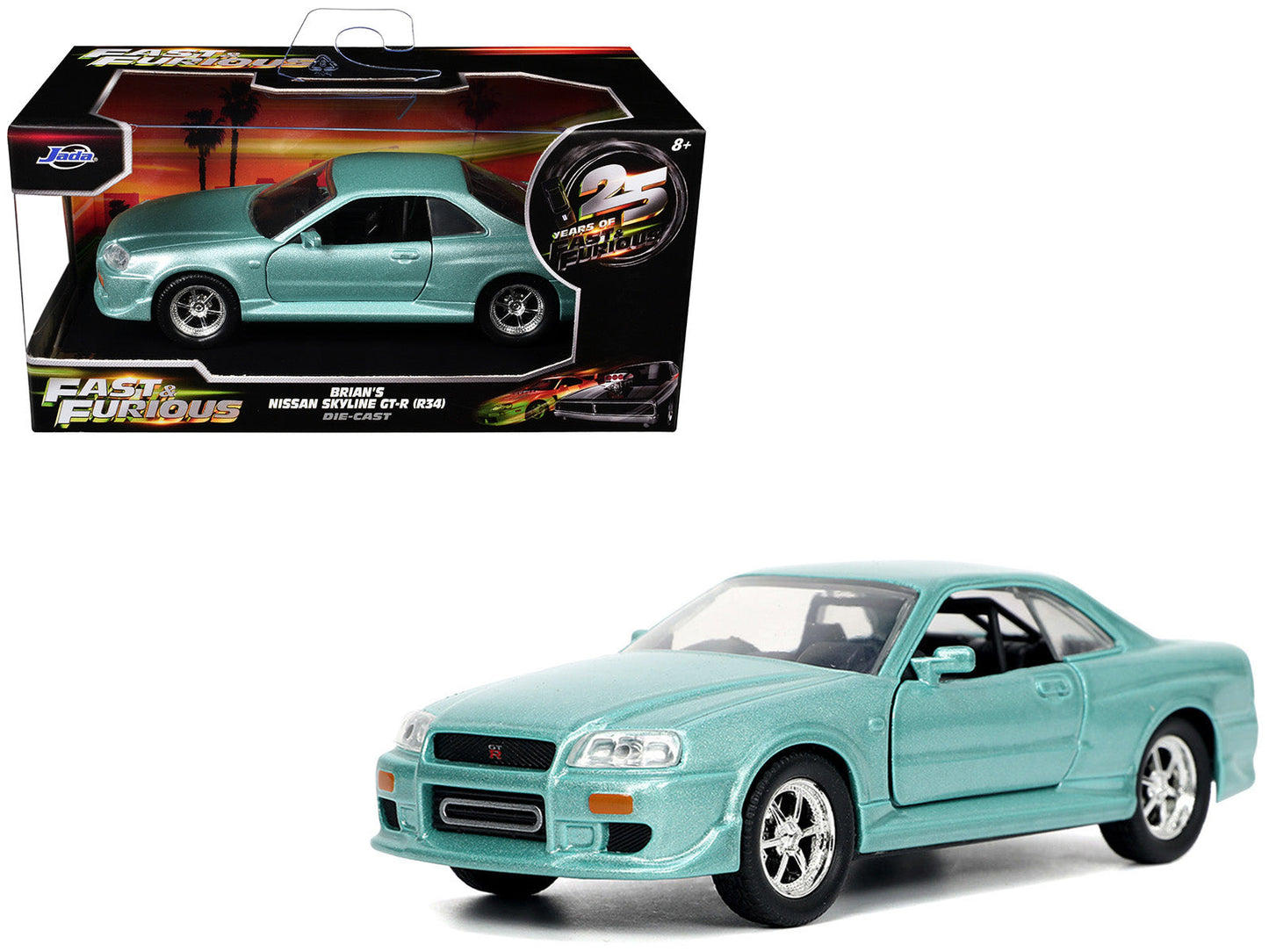 Brian's Nissan Skyline GT-R (BNR34) RHD (Right Hand Drive) Turquoise Metallic "Fast & Furious" Movie 1/32 Diecast Model Car