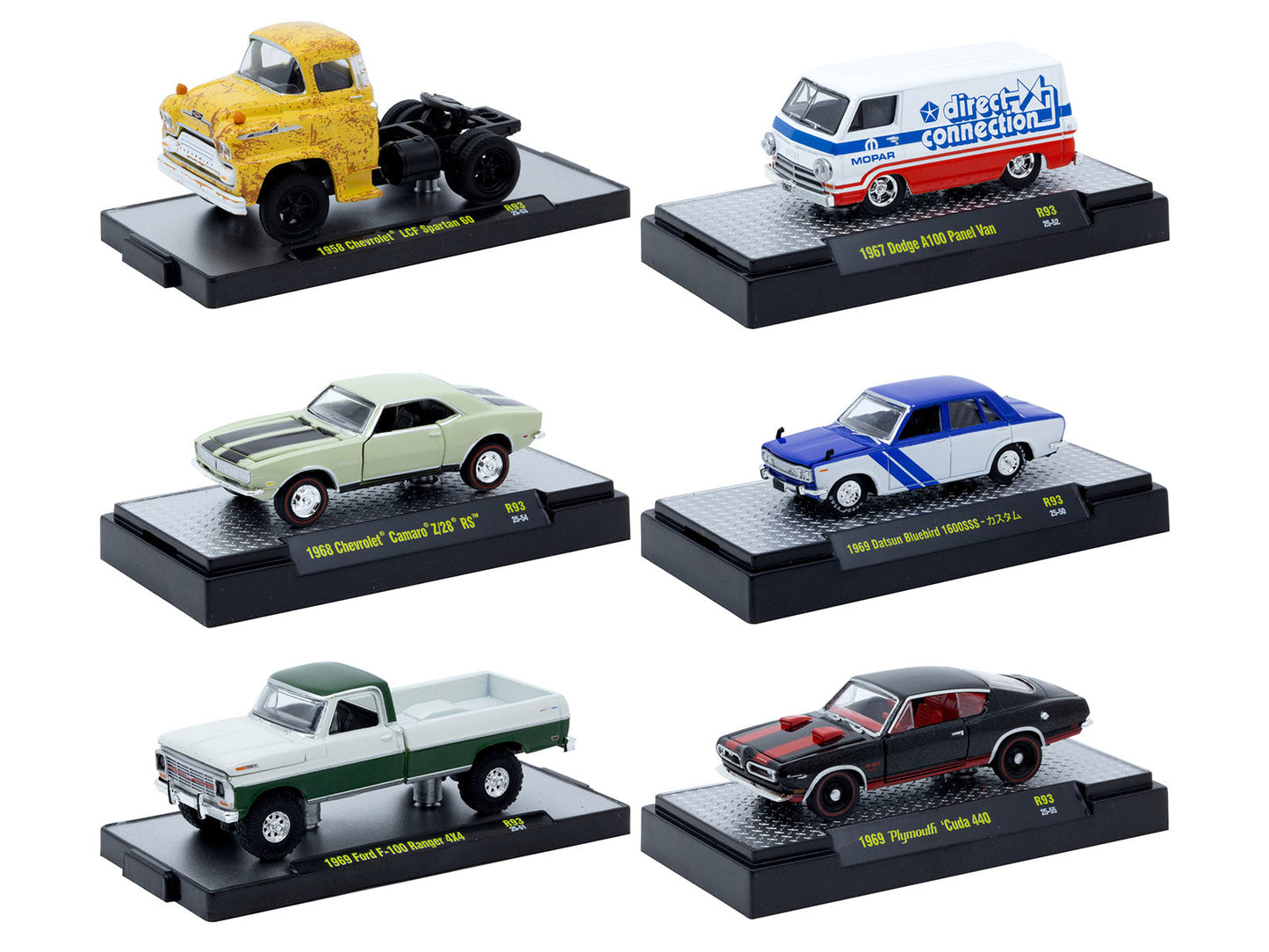 "Auto Meets" Set of 6 Cars IN DISPLAY CASES Release 93 Limited Edition 1/64 Diecast Model Cars