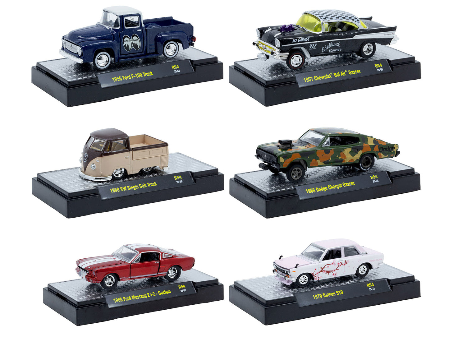 "Auto Meets" Set of 6 Cars IN DISPLAY CASES Release 94 Limited Edition 1/64 Diecast Model Cars