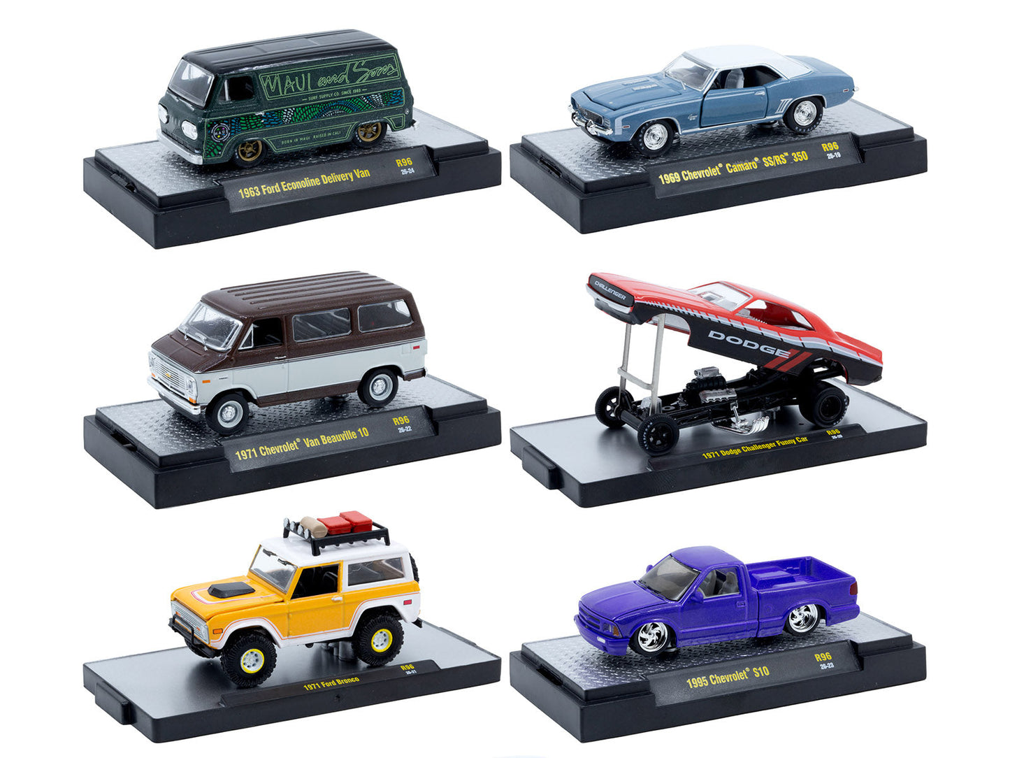 "Auto Meets" Set of 6 Cars IN DISPLAY CASES Release 96 Limited Edition 1/64 Diecast Model Cars