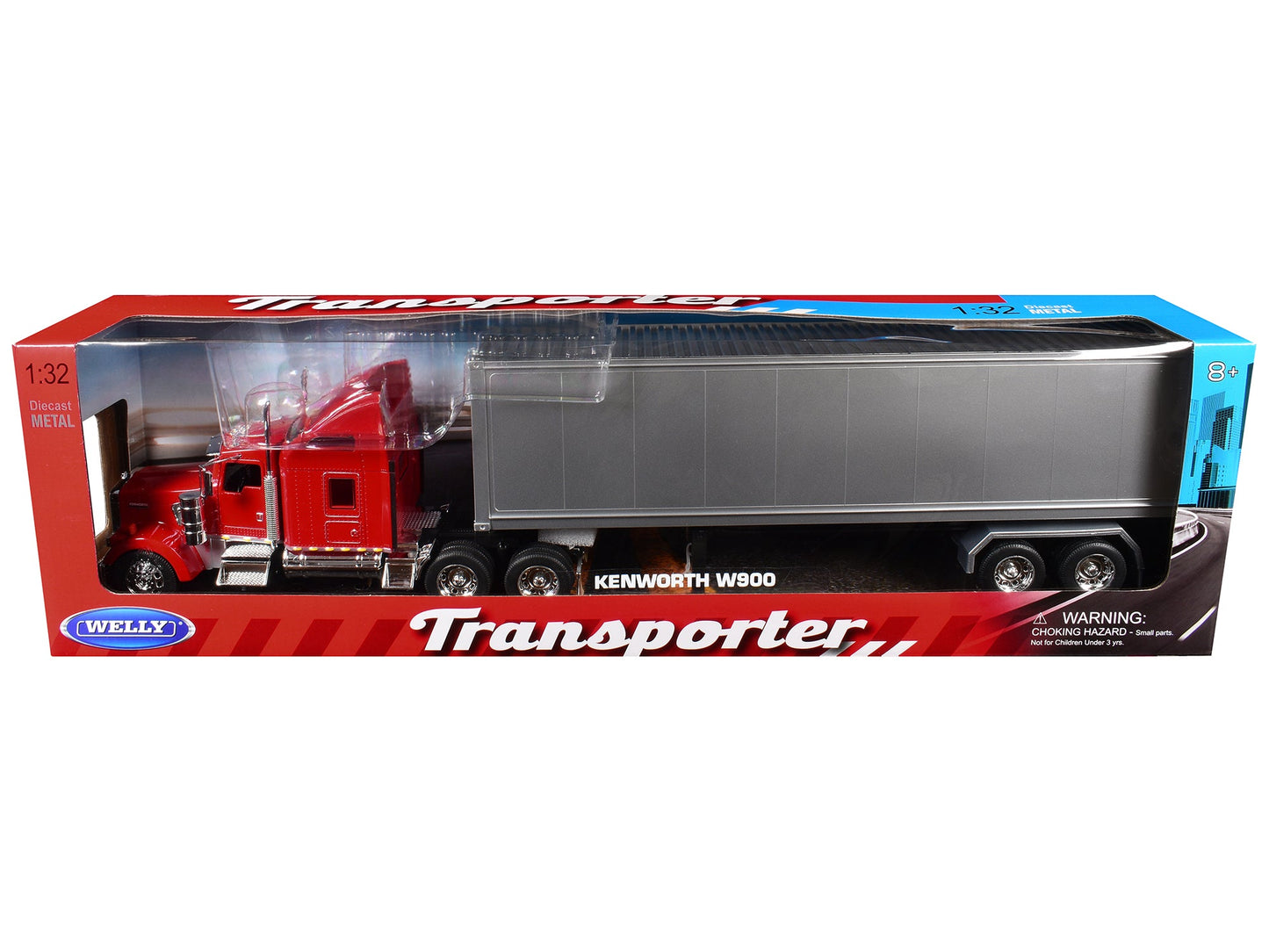 Kenworth W900 Truck Red with Gray Container 1/32 Diecast Model