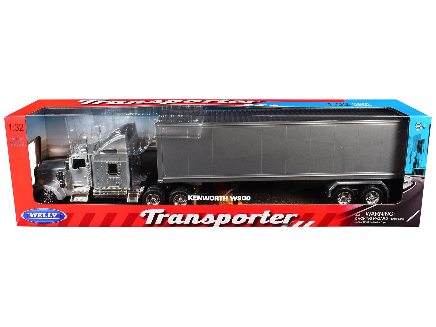 Kenworth W900 Truck Silver Metallic with Gray Container 1/32 Diecast Model